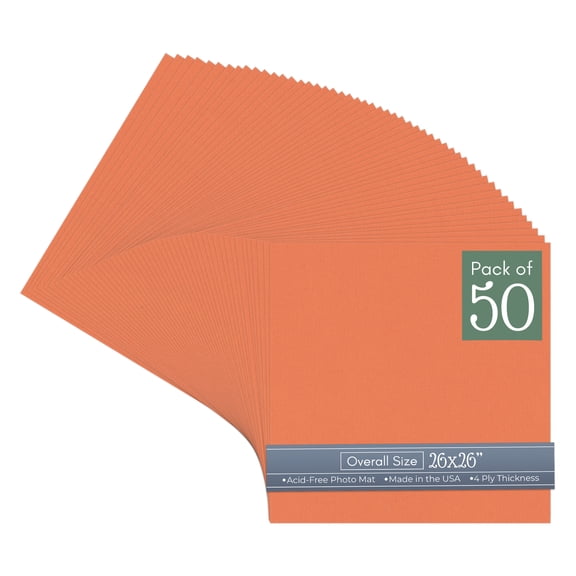 Carnelian Orange 26x26 Uncut Art Mat Board - No Opening - 50 Mats