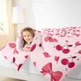 thumbnail image 4 of Homewish Kawaii Pink Bowknot Queen Comforter Set, Cartoon Cherry Leaf Plant Bedding Sets, Teens Kids Boys Girls Reversible Bedding Comforter Set, Breathable Home Decor, 3 Pieces, 4 of 8