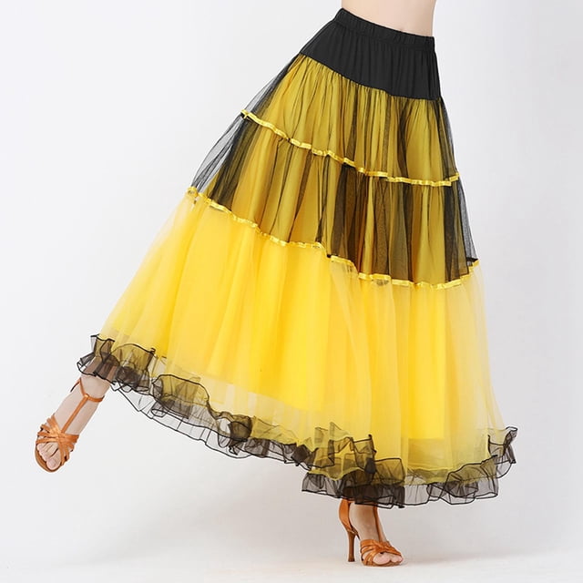 de baile de salón s con gradas de columpio largo para mujer Vestido con capas de ropa de baile Amarillo Colcomx vestido de baile latino
