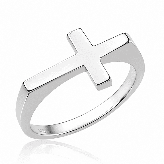 925 Sterling Silver Flat Top Sideways Cross Ring (Size 4)