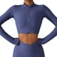 thumbnail image 1 of Chaqueta de entrenamiento para mujer Cremalleras dobles de secado rápido Estilo recortado Chaqueta de entrenamiento recortada de chinlon transpirable para entrenamiento en el gimnasio Púrpura S, 1 of 7