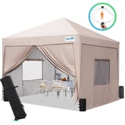 Quictent Privacy 10x10 EZ Pop up Canopy Tent with Mesh Windows and Sidewalls, Beige