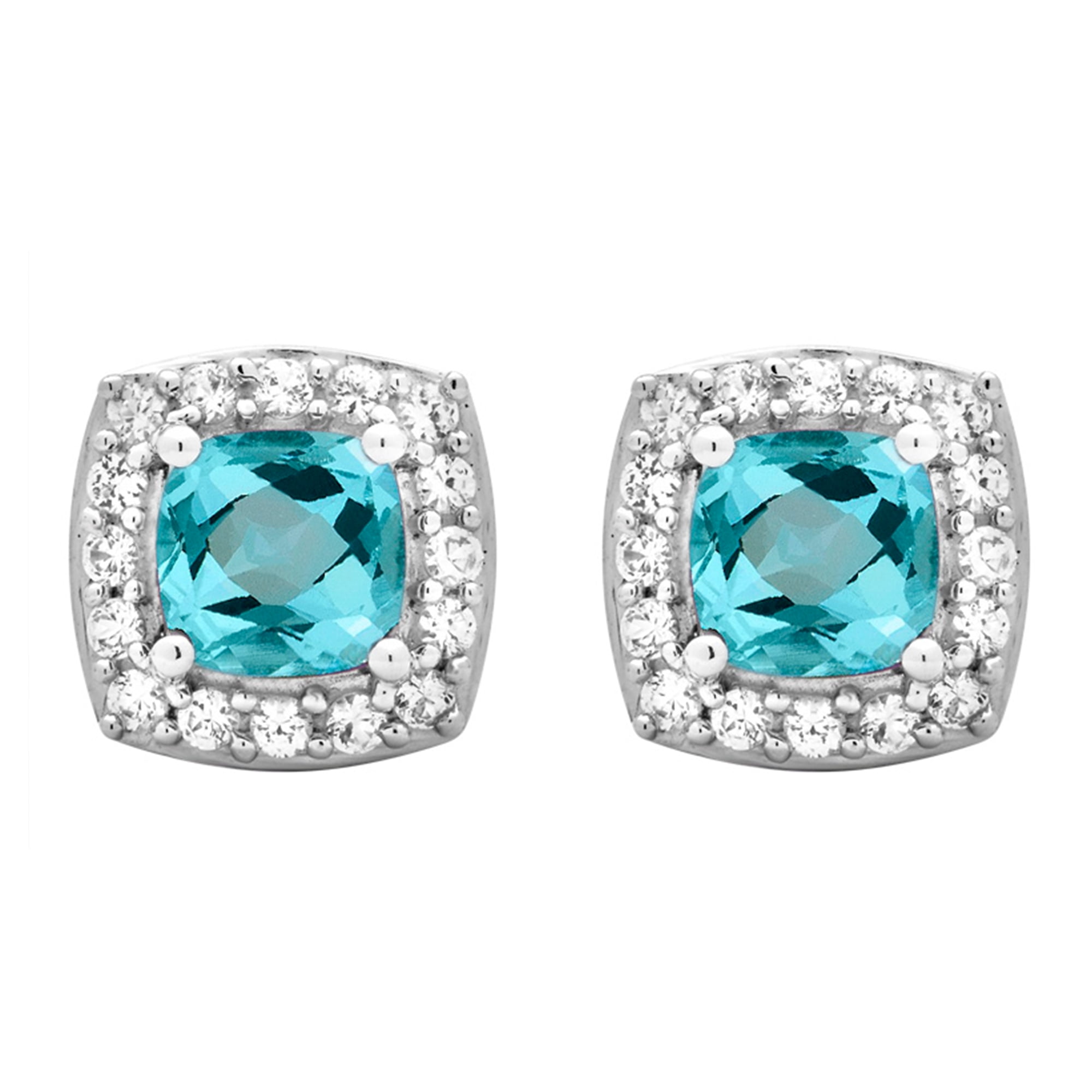 Arista Created Blue Topaz and White Sapphire Women's Halo Stud Earrings in Sterling Silver