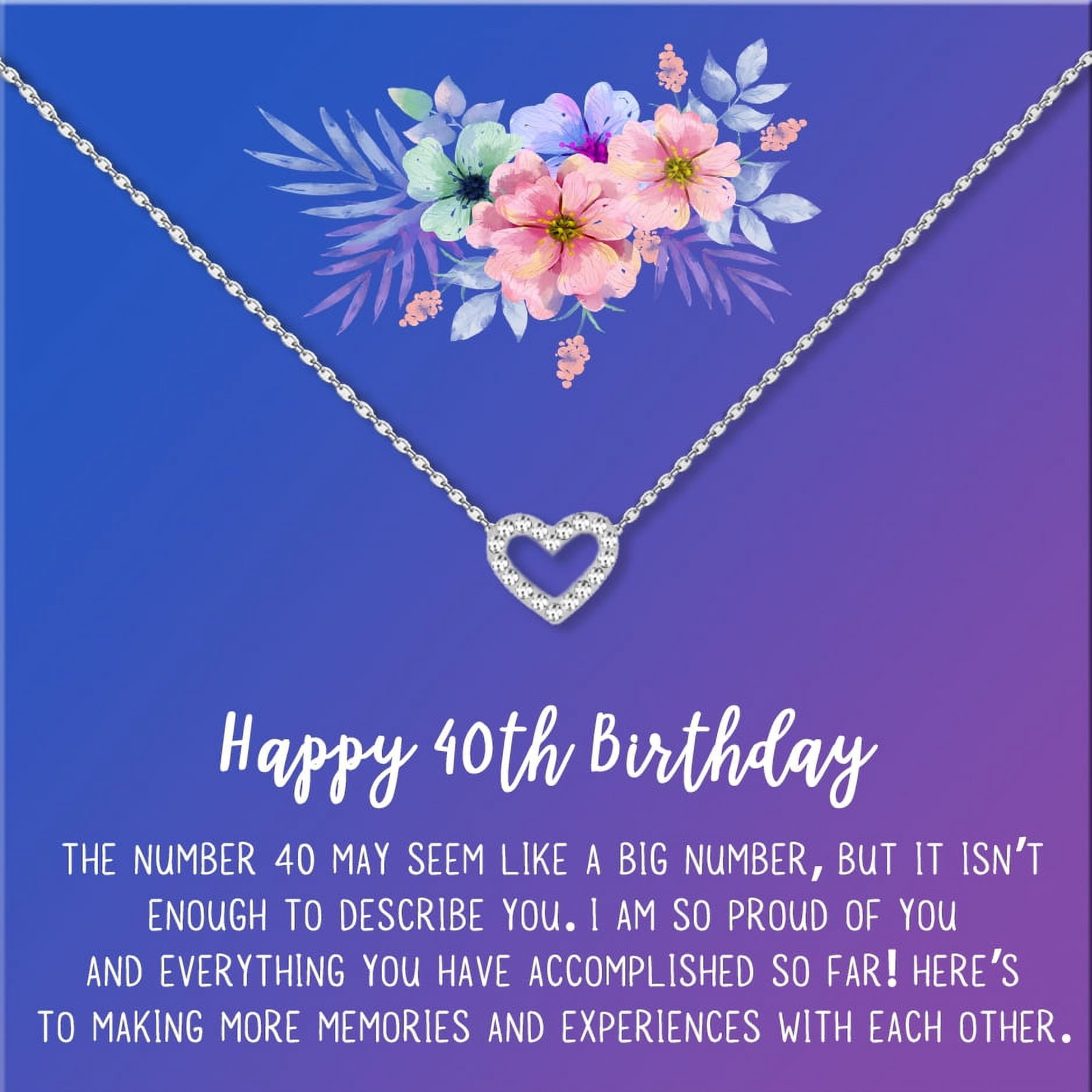 Anavia Happy 40st Birthday Gifts Stainless Steel Fashion Necklace Birthday Card Jewelry Gift for Her, Birthday Gift for Mom-[Silver Mini Crystal Heart, Blue-Purple Gift Card]