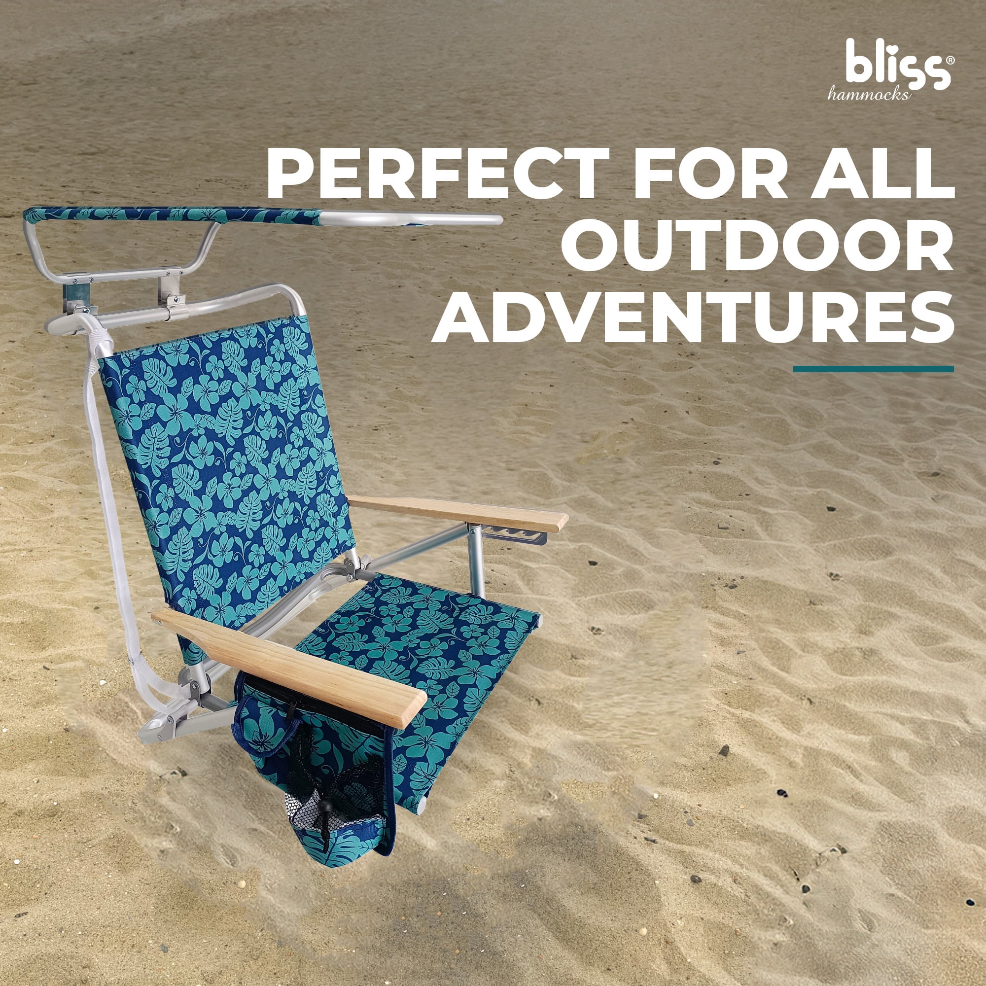 Bliss Hammocks, Folding Beach Chair, Canopy, 275 lb. Capacity