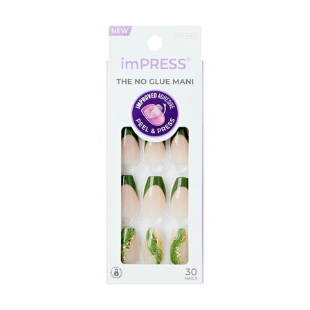 KISS imPRESS  Press on Nails, Ballerina, Green, Medium Coffin, 30 Count