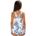 thumbnail image 2 of COEQINE Girls One Piece Bathing Suit with Skirt Bottom, Scoop Neck Tankini Style Pretty Swim Dress Beach Swimwear for Girls 10-11 Years, Machine Washable, Blue White Floral, 2 of 8