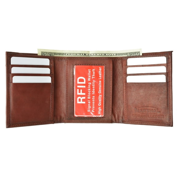 Mens Trifold Leather Wallet RFID Blocking New Marshal RFID 55 Black