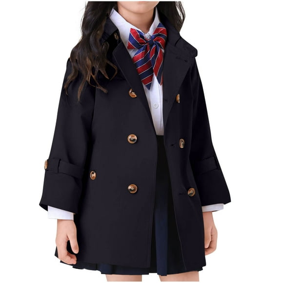 ShomPort Overcoat for Girls Lapel Collar Double Breasted Cotton Long Windbreaker Vintage Lightweight Casual Tredny Cardigans