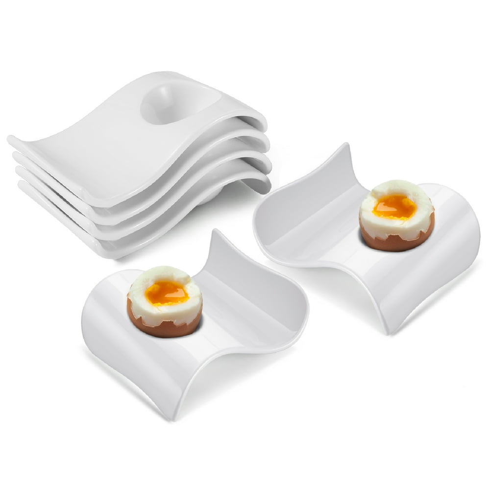 Ceramic Egg Cups Set of 6/Half Dozen Pack, Porcelain Hard Soft Boiled Eggs Container w/ Utensil