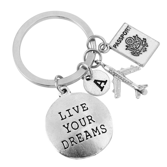 Live Your Dreams Stainless Steel Key Ring Key Chain Tags Key Supplies with Plane Pendant