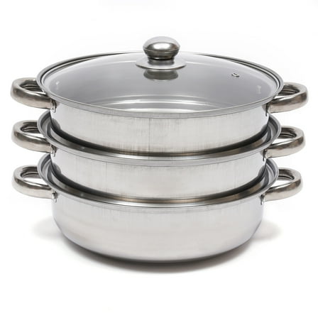 3-Tier Stainless Steel Steamer Steaming Pot with Glass Lid Cooker Pot Kitchen Cookware