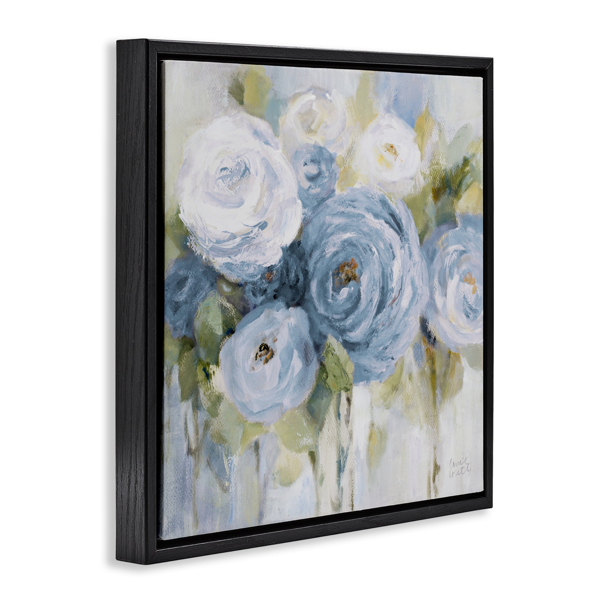 Stupell Industries Softly Blooming In Blues Black Framed Floater Canvas Wall Art, design by Lanie Loreth