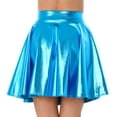 thumbnail image 4 of Haitryli Women Shiny Metallic Skater Flared Skirts Holographic High Waist Pleated Skirts Dancewear Blue A M, 4 of 7