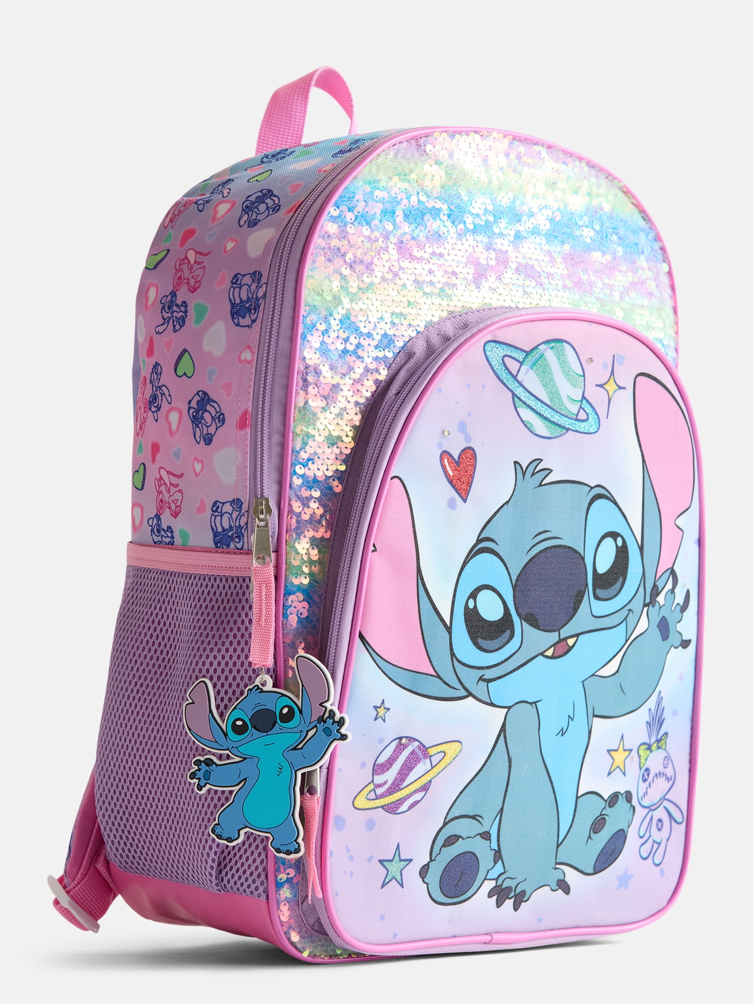 Disney Lilo & Stitch Girls 17" Rainbow Sequined Light Up Backpack