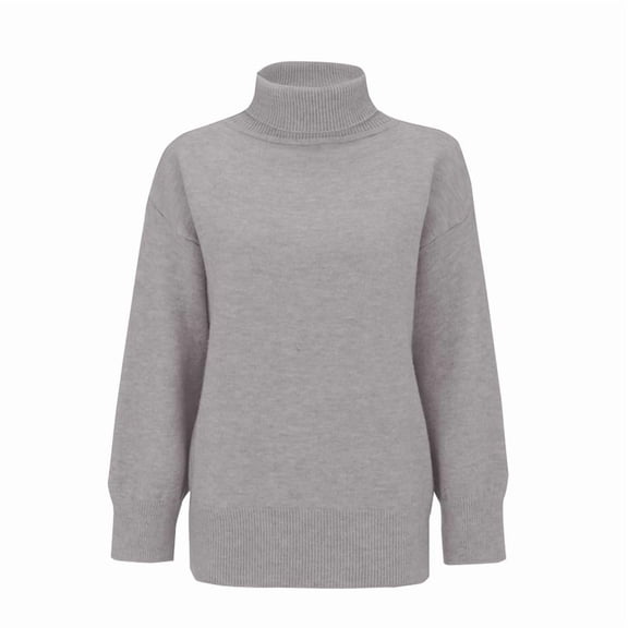 Women'S Loose Long-Sleeved Solid Color Sweater Classic Autumn and Winter Sweater Light Gray S