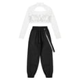 thumbnail image 4 of Yeahdor Girls Sequins Open Back Crop Top with Jogger Pants Dance Outfit Hip-hop Street Dance Performance Costume A Silver 16, 4 of 7