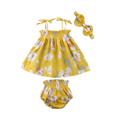

Bmnmsl Summer Newborn Baby Girls Floral Strap T-shirt Dress+Shorts+Headband