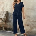thumbnail image 6 of Zynoxe 2 Piece Sets for Women Going Out Trendy V Neck Button Down Top Elastic Waist Lace Pants Suit Soft Breathable Cotton Linen Womens Lounge Set Casual Loose Solid Color Summer Outfits L, 6 of 10
