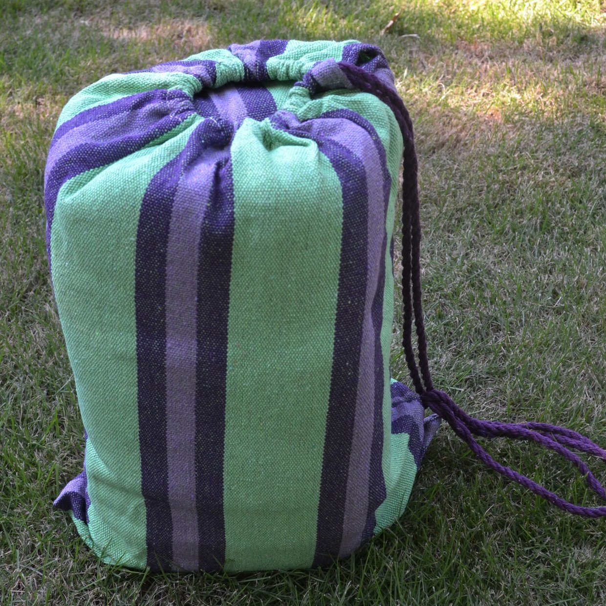 Sunny PURPLE GREEN Hammock Double Size Quilted Fabric Heavy Duty Sleep Bed W/Pillow no wooden stick