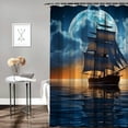 thumbnail image 2 of Orinice  Pirate Ship Shower Curtain Nautical Sailboat Sailing Ocean Adventure Full Moon Cloudy Night Sky Bathroom Decor Set Fabric Polyester with Hooks 60x72, 2 of 7