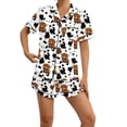 thumbnail image 3 of MAIHAN Womens Pajamas,Brown Highland Cow Print Milk Silk Pajamas Set,Short Sleeve Notch Collar Top and Shorts,Loose Fit Loungewear,Soft Sleepwear for Women,Summer Pajamas(Black,M), 3 of 7