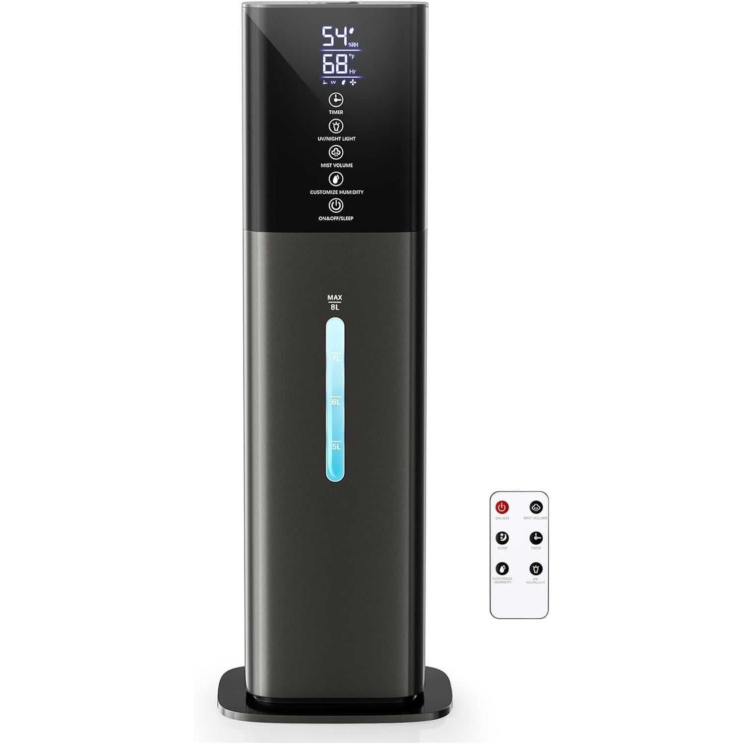 Humidifiers Large Room Bedroom with 7 Colors Light, 2.1Gal(8L) 3 Speed Quiet Ultrasonic Cool Mist Humidifier with 360° Nozzle, Humidity Setting, Timer,Aroma Box for Home Plant Baby Yoga Sleep (Gray)