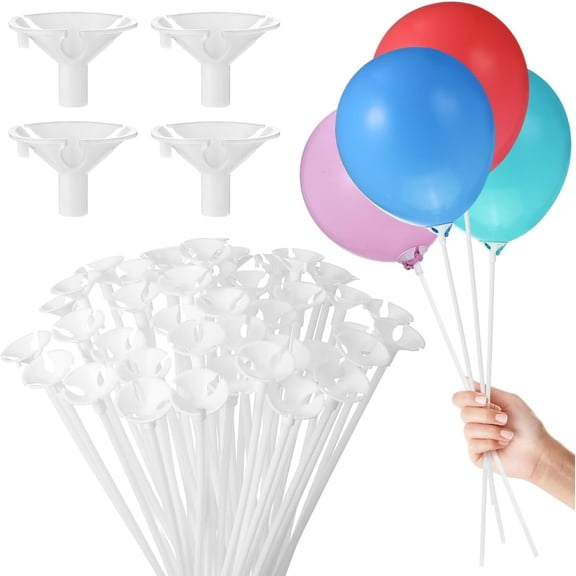 White Balloon Holder Sticks with Cups for Birthday Wedding Christmas and Valentine's Day Decorations