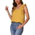 thumbnail image 4 of INSPIRE CHIC Women's Sleeveless Ruffle Trim Square Neck Solid Casual Blouse XS Yellow, 4 of 5