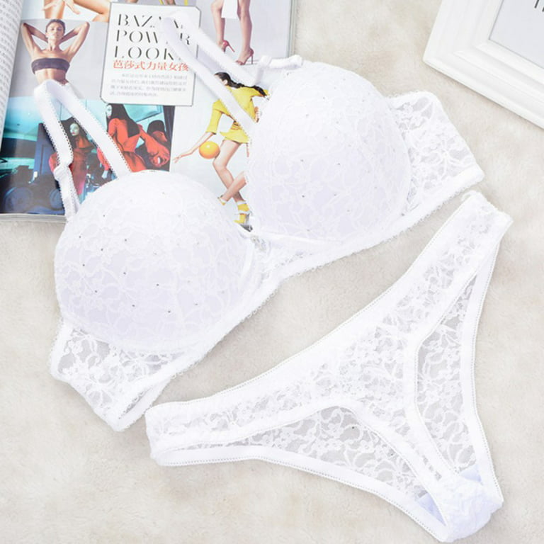 Women's Bra Set, Ladies Sexy Lace Push Up Bra & Panties Briefs Underwear  Lingerie,White,90B