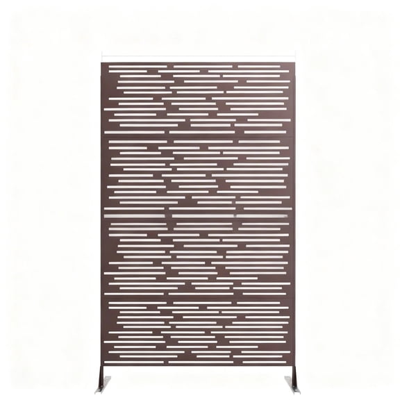Riedhoff Metal Outdoor Panel Privacy Screen with Stand 70.9" x 46" x 15.7", Hollow Stripes, Brown