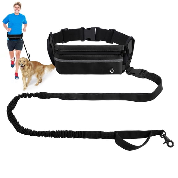 Haooryx Hands Free Dog Leash Set Large Waist Bag Leash Kit for Dog Walking Jogging Running, Black