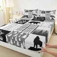 thumbnail image 3 of Manfei Cute Bear Silhouette Twin Sheet Set (3-Piece) Adventure Camper Gray Plaid Microfiber Decor For Kids, 3 of 7