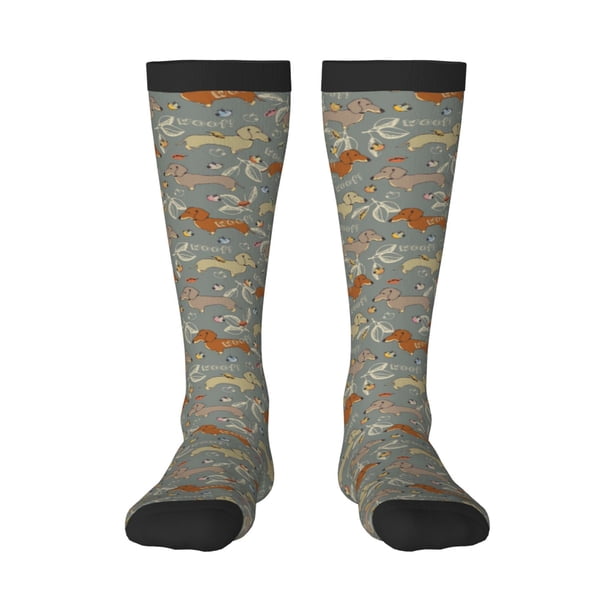 Fotbe Dachshund Dog Bird Calcetas Divertidas Estampadas para Hombre y Mujer, Calcetas de Algodón hasta la Rodilla para Caminar, Correr, Enfermería y Embarazo