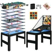 RayChee 48" Multi Game Tables 15-in-1 Combo Tabletop w/Foosball, Air Hockey, Pool, Ping Pong, Basketball, Chess, Poker, Bowling, Shuffleboard for Family Fun