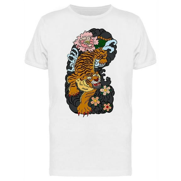 Tiger, Smoke And Flowers T-Shirt Men -Image by Shutterstock, Male Medium