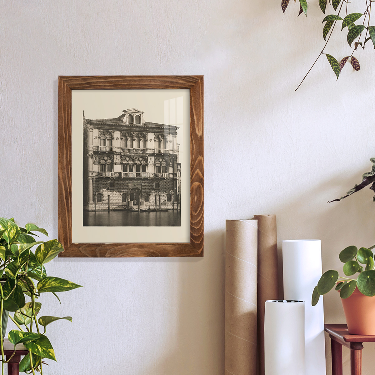 Vintage Views of Venice II - Framed Print w/glass - Walnut