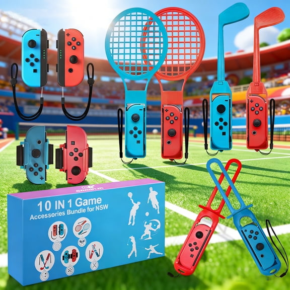Switch Sports Accessories Bundle for Nintendo 10 in 1 Family Accessories Kit Switch Sports Games Compatible With Switch ,Switch Sports Accessories With Tennis Racket , Golf Racket, Sword, Wrist Bands