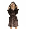 thumbnail image 7 of Fanxing Plush Robes for Women with Eye Mask Cozy Warm Fleece Hooded Bathrobe Super Soft Knee Lenght Spa Robe with Pockets Brown 2XL, 7 of 7