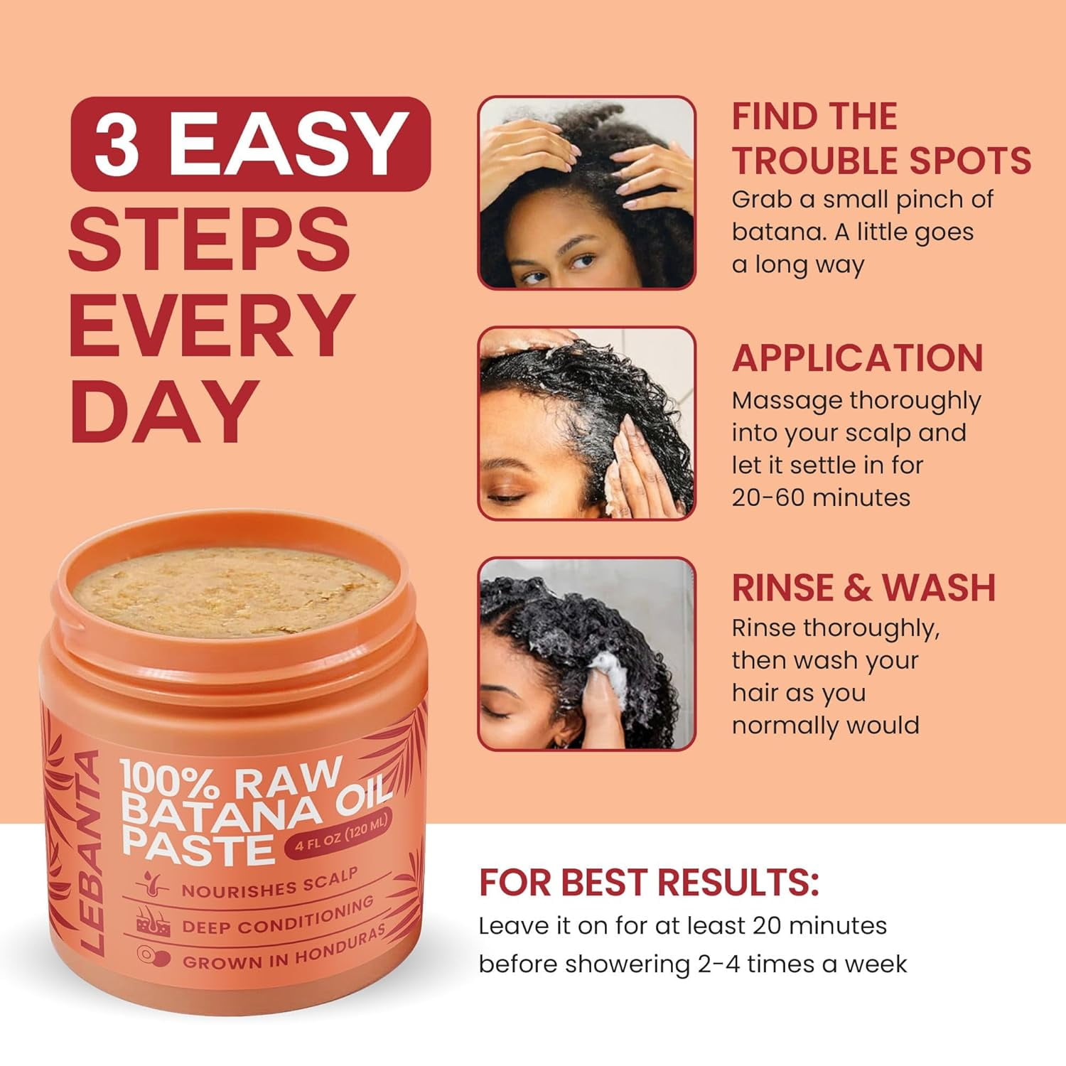 Lebanta Hair Growth, Thickening Hair Mask with Raw Batana Oil, 4oz