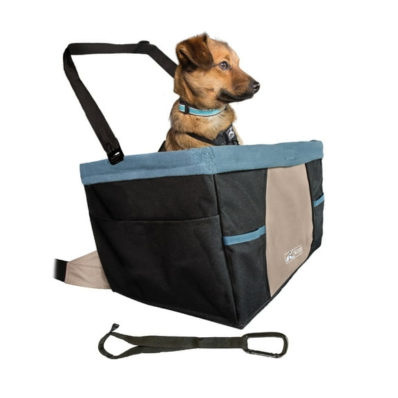 Kurgo Dog Booster Seats for Cars - Pet Car Seats for Small Dogs and Puppies Weighing Under 30 lbs - Headrest Mounted - Dog Car Seat Belt Tether Included - Rover Style, Black/Blue