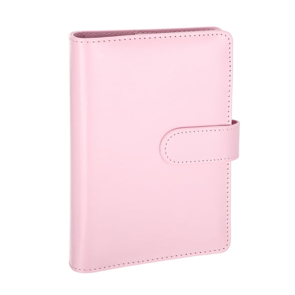 Uxcell A6 Binder 6 Ring, Refillable Loose Leaf Notebook Binder Cover PU Leather Budget Planner Protector Cover with Pen Slot Magnetic Buckle for Travel Journal Photocard Collection, Pink