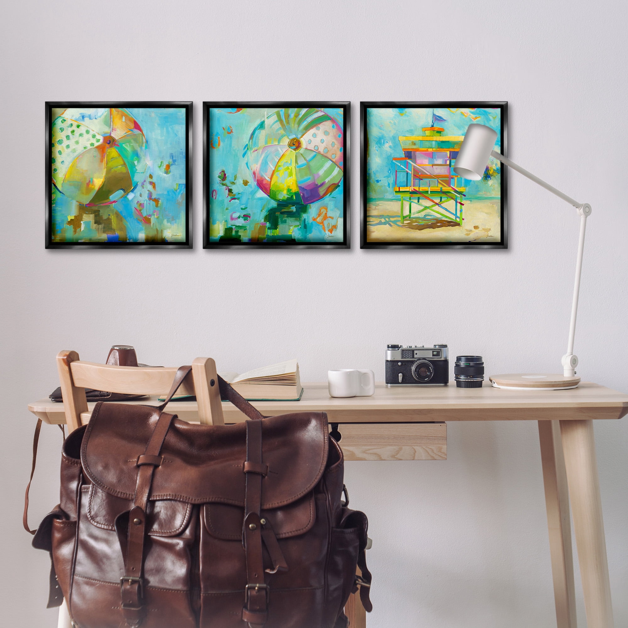 Stupell Industries Abstract Beach Scenes Abstract Painting Black Floater Framed Canvas Art Print Wall Art, 18 x 18, Set of 3