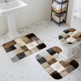 thumbnail image 3 of Abstract Plaid Bathroom Rugs Set Brown Distressed Color Block Modern Oil Painting Non Slip Absorbent Soft Bath Mats 3 Piece Set with Bathroom Rug, U-Shaped Floor Mat, Toilet Seat Cover Small Size, 3 of 9