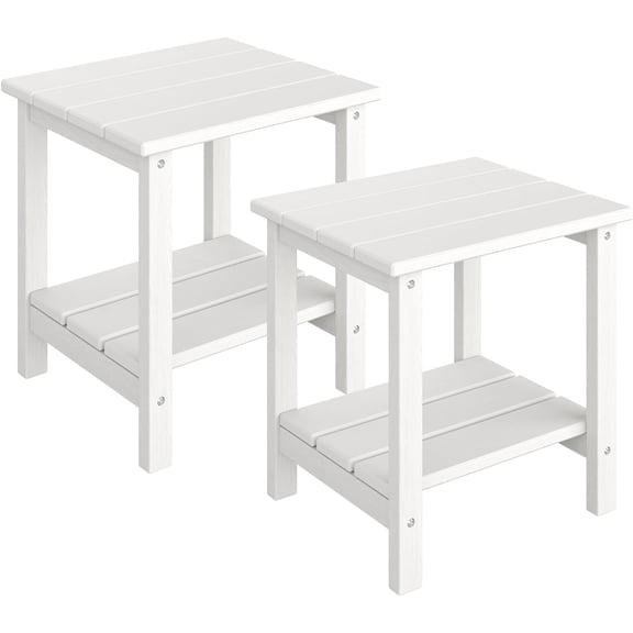 2 Pack Adirondack Side Tables 18 In HDPE Outdoor End Tables with 2-Tier Storage Weather Resistant Patio Tables White