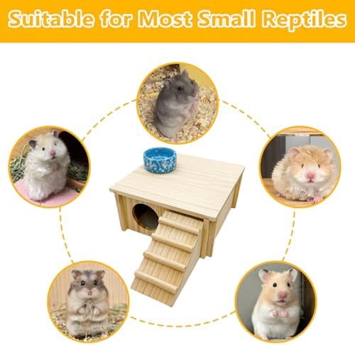 Wooden Hamster Hideout Gerbil House with Climbing Ladder and Window Habitats Decor Detachable Syrian Hamster Cage Accessories for Rat Gerbils and Other Small Pets