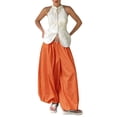 thumbnail image 2 of Women's 2026 Spring Summer Street Style Balloon Wide Leg Pants, Loose Pleated Baggy Harem Trousers, Casual Relaxed Joggers for Daily Wear Orange L, 2 of 7