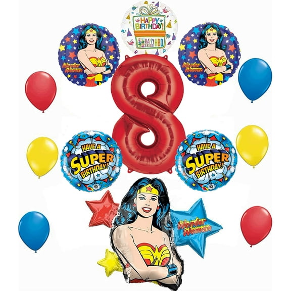 Wonder Woman 8th Birthday Party Supplies and Balloon Decorations