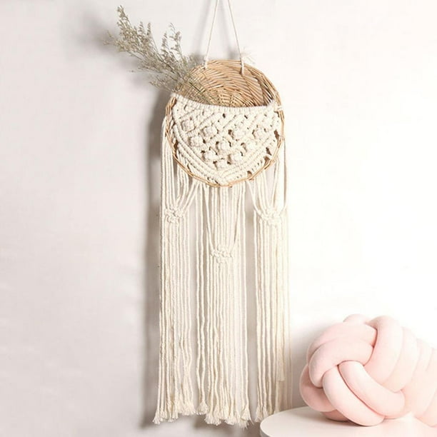 Tapiz de macramé Colco decoración de Pared 85x25cm Algodón Beige