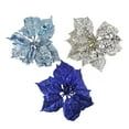 thumbnail image 1 of Glittered Clip On Poinsettia Decorations, Navy Blue, 8-Inch, 3-Piece, 1 of 1